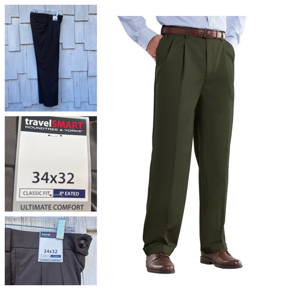 Roundtree & Yorke TravelSmart‎ Classic Fit Pleated Men's Dress Pants 34x32